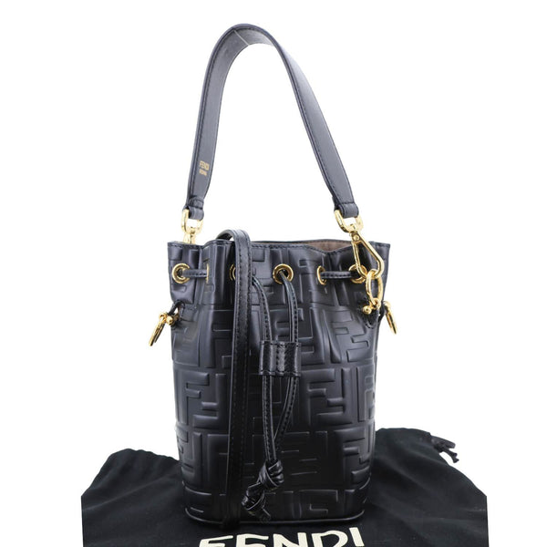 FENDI Mon Tresor Mini  Leather Bucket Crossbody Bag Black