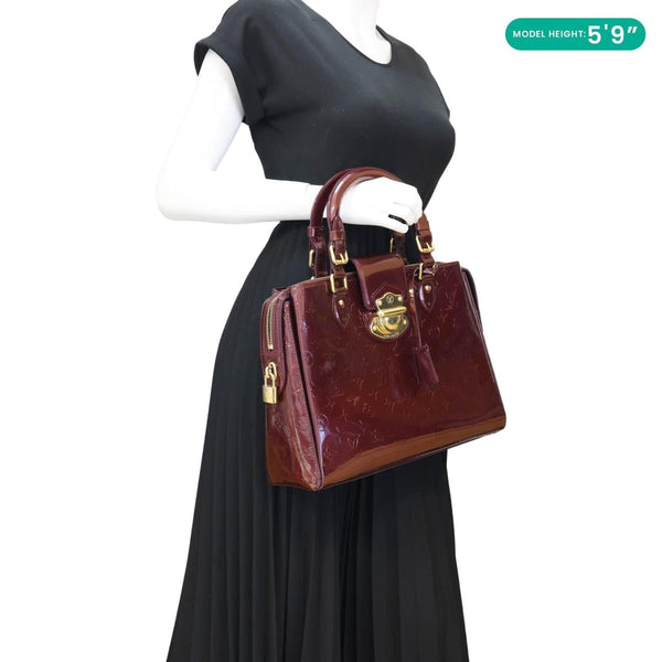 LOUIS VUITTON Melrose Avenue Monogram Vernis Leather Satchel Bag Rouge Fauviste