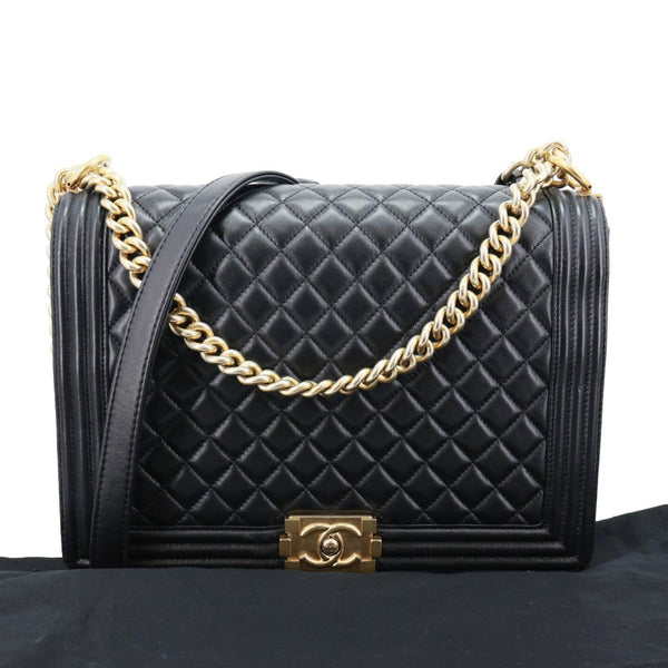 CHANEL Boy Flap Large Quilted Leather Crossbody Bag Black