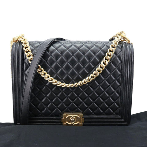 CHANEL Boy Flap Large Quilted Leather Crossbody Bag Black