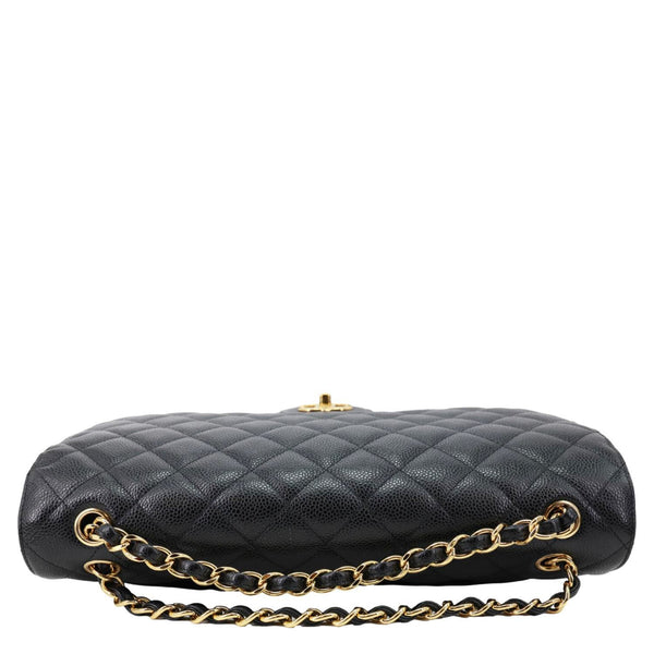 CHANEL Classic Double Flap Large Quilted  Caviar Leather Shoulder Bag Black
