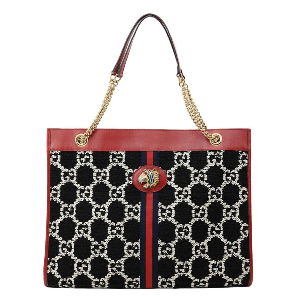 GUCCI Rajah GG Tweed Chain Tote Bag Black 537219