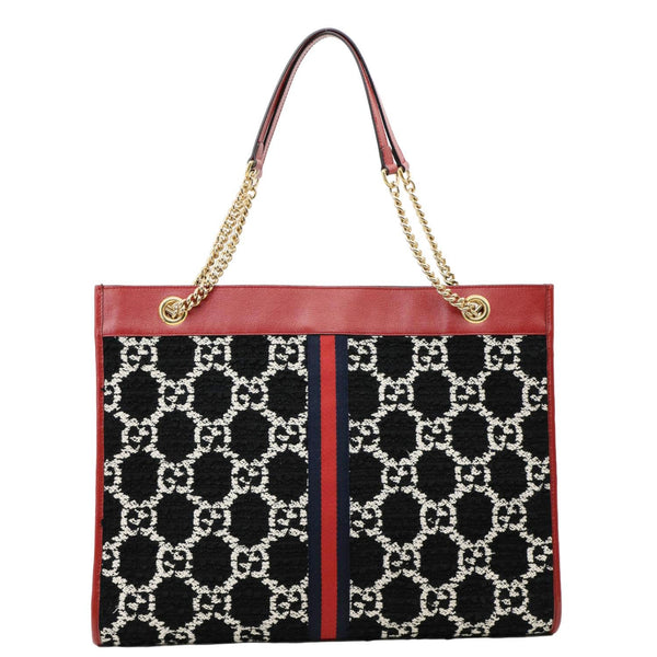 GUCCI Rajah GG Tweed Chain Tote Bag Black 537219