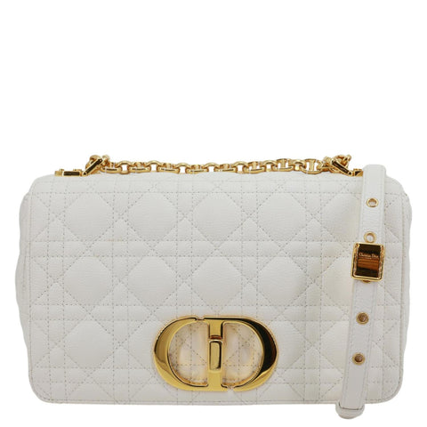 CHRISTIAN DIOR Dior Caro Cannage Calfskin Leather Crossbody Bag White