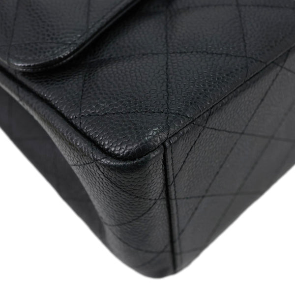 CHANEL Classic Double Flap Large Quilted  Caviar Leather Shoulder Bag Black