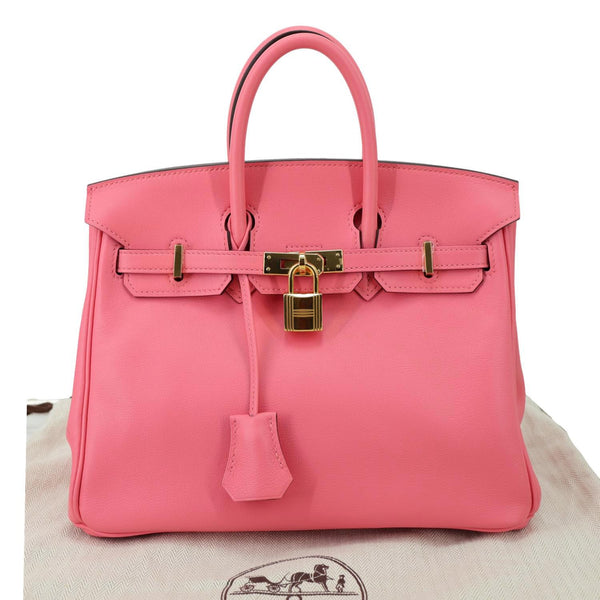 HERMES Birkin 25 Swift Leather Satchel Bag Rose Azalee