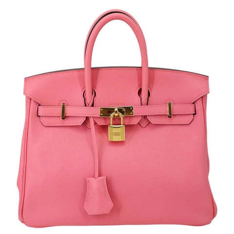HERMES Birkin 25 Swift Leather Satchel Bag Rose Azalee