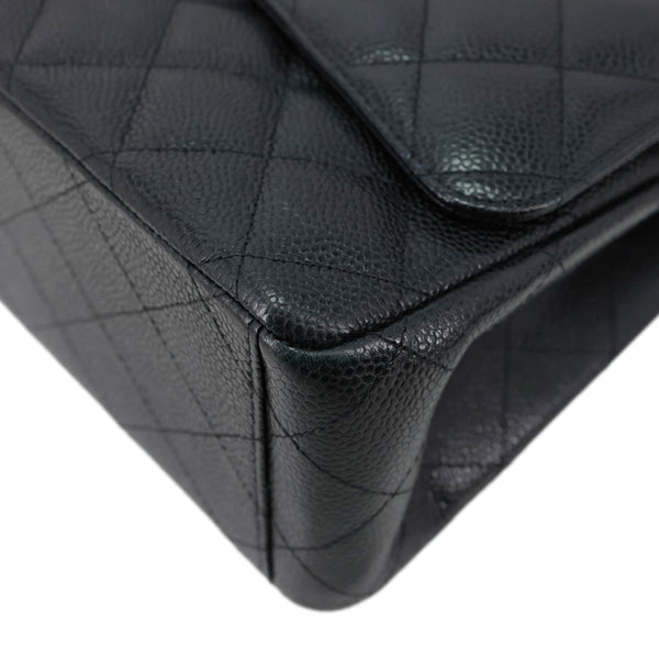 CHANEL Classic Double Flap Large Quilted  Caviar Leather Shoulder Bag Black