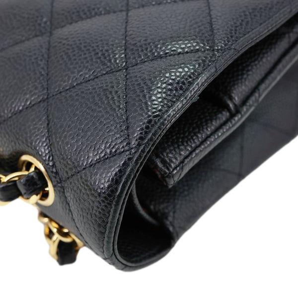 CHANEL Classic Double Flap Large Quilted  Caviar Leather Shoulder Bag Black