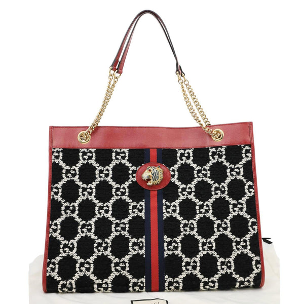 GUCCI Rajah GG Tweed Chain Tote Bag Black 537219