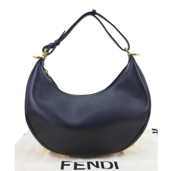 FENDI Fendigraphy Leather Hobo Bag Black