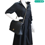 CHANEL Classic Double Flap Large Quilted  Caviar Leather Shoulder Bag Black