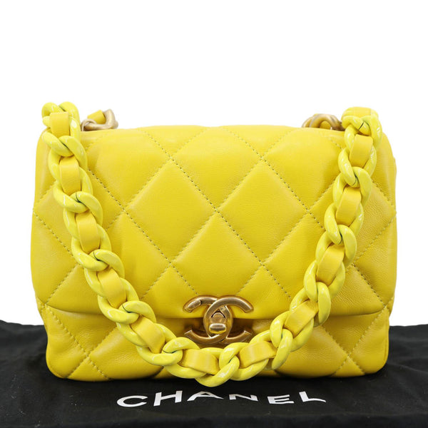 CHANEL CC Flap Candy Chain Mini Quilted Lambskin Leather Crossbody Bag Yellow