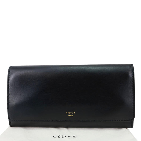 CELINE Logo Flap Large Leather Bifold Wallet Black