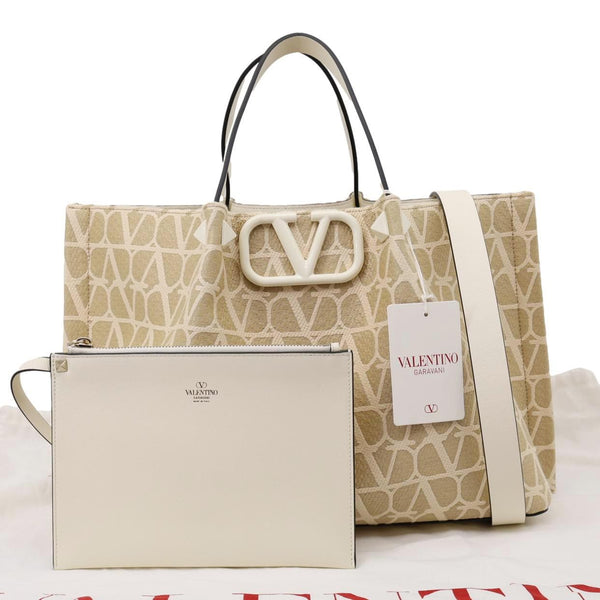 VALENTINO VLogo Signature Medium Toile Iconographe Tote Bag Off White