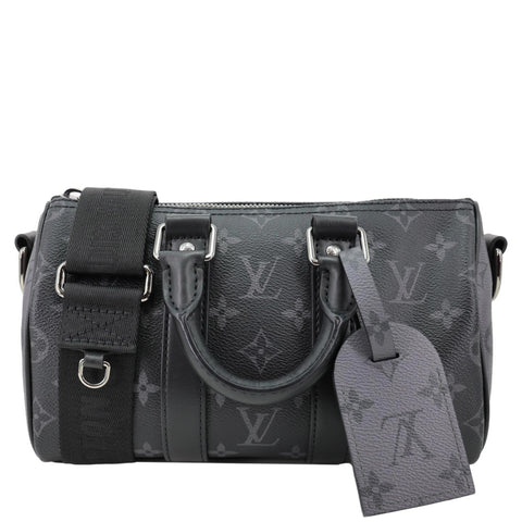 LOUIS VUITTON Keepall 25 Bandouliere Monogram Eclipse Reverse Canvas Satchel Bag Black