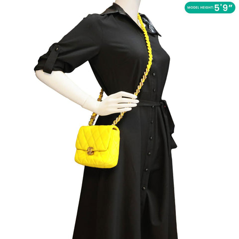 CHANEL CC Flap Candy Chain Mini Quilted Lambskin Leather Crossbody Bag Yellow