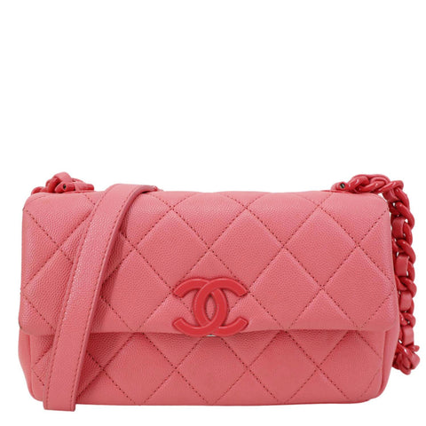 CHANEL My Everything Flap Small Quilted Caviar Leather Shoulder Bag Pink