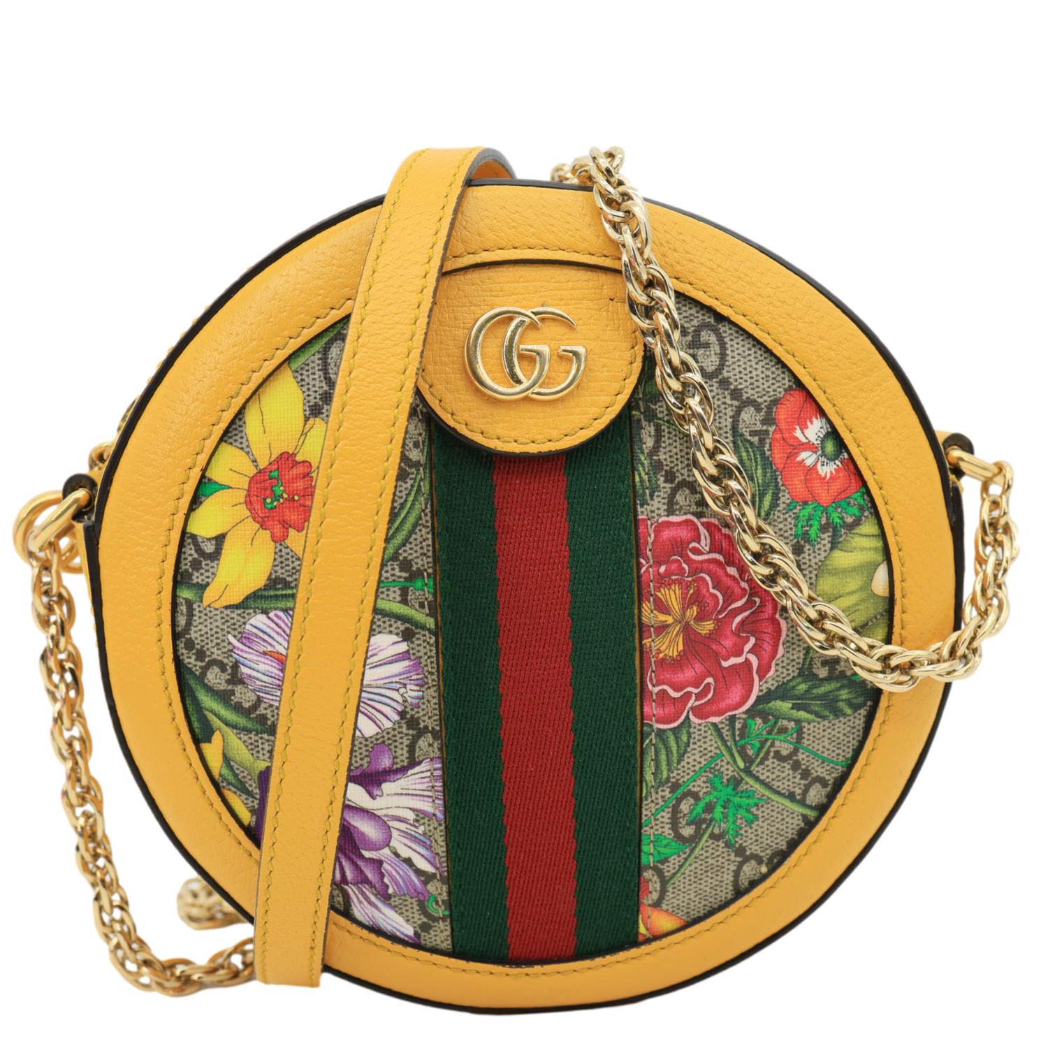 GUCCI Ophidia Mini Flora GG Round Supreme Monogram Web Crossbody Bag Y