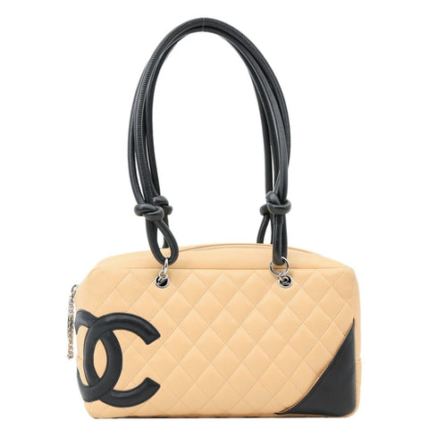 CHANEL Cambon Ligne Quilted Leather Bowler Tote Bag Beige