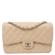 CHANEL Jumbo Classic Double Flap Caviar Leather Shoulder Bag Cream