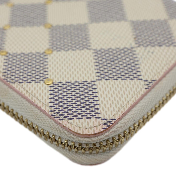 LOUIS VUITTON Studded Clemence Damier Azur Wallet Rose Ballerine