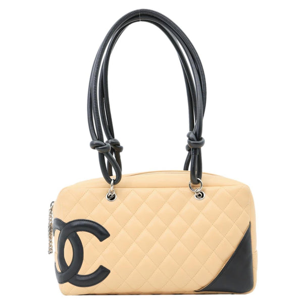 CHANEL Cambon Ligne Quilted Leather Bowler Tote Bag Beige