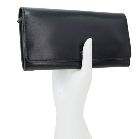 CELINE Logo Flap Large Leather Bifold Wallet Black