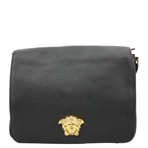 VERSACE Medusa Head Leather Messenger Bag Black