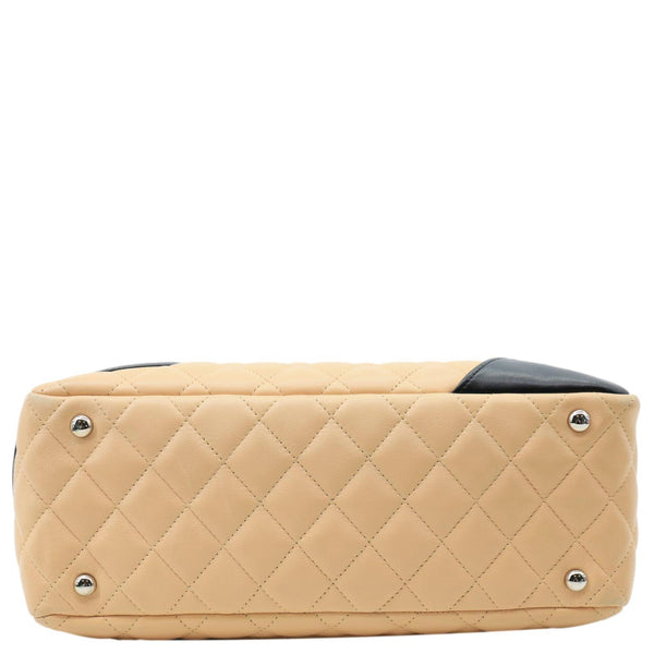CHANEL Cambon Ligne Quilted Leather Bowler Tote Bag Beige