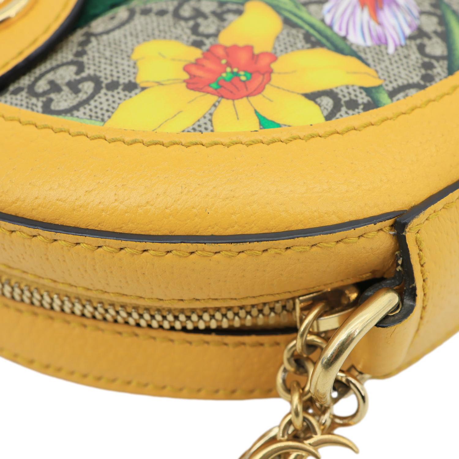 GUCCI Ophidia Mini Flora GG Round Supreme Monogram Web Crossbody Bag Y