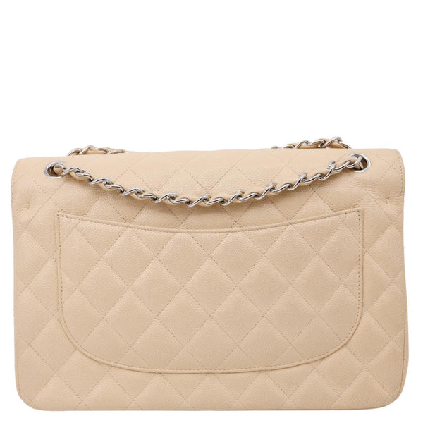 CHANEL Jumbo Classic Double Flap Caviar Leather Shoulder Bag Cream