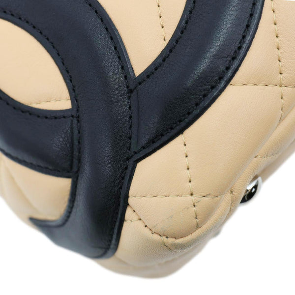 CHANEL Cambon Ligne Quilted Leather Bowler Tote Bag Beige