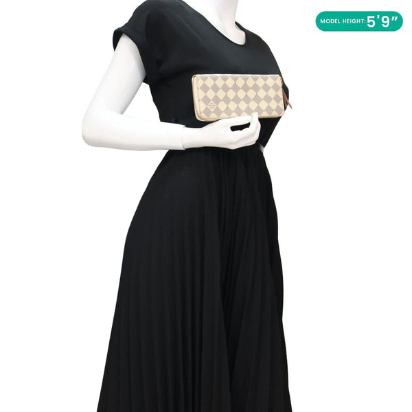 LOUIS VUITTON Studded Clemence Rose Ballerine Damier Azur Wallet - Model Holding