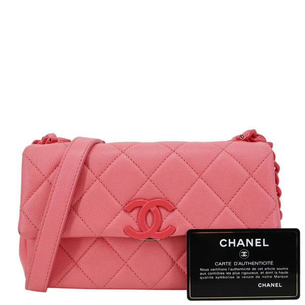 CHANEL My Everything Flap Small Quilted Caviar Leather Shoulder Bag Pink