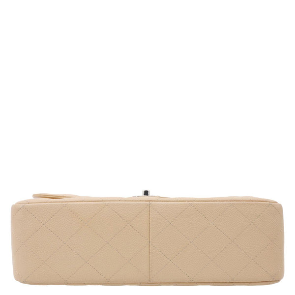 CHANEL Jumbo Classic Double Flap Caviar Leather Shoulder Bag Cream