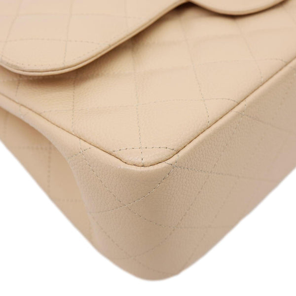 CHANEL Jumbo Classic Double Flap Caviar Leather Shoulder Bag Cream