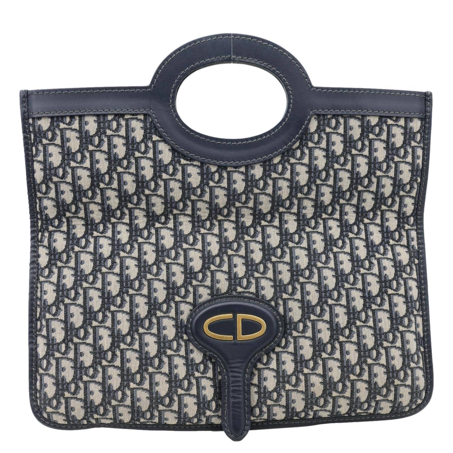 CHRISTIAN DIOR Fold Over Oblique Monogram Canvas Clutch Navy Blue