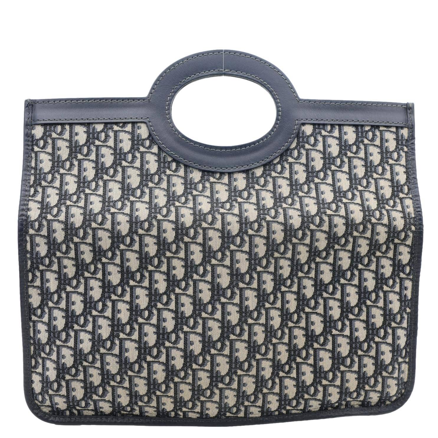 CHRISTIAN DIOR Fold Over Oblique Monogram Canvas Clutch Navy Blue