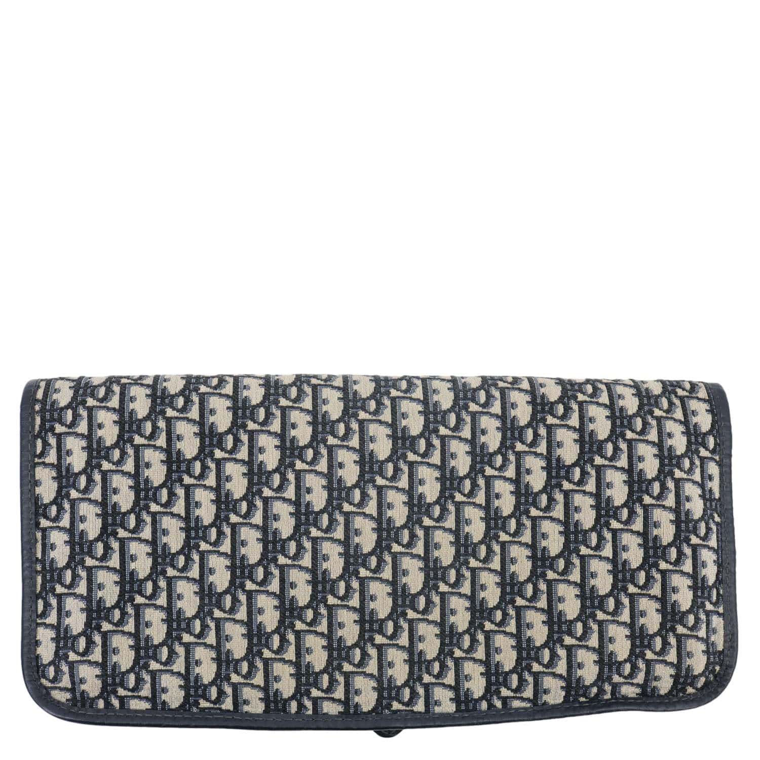 CHRISTIAN DIOR Fold Over Oblique Monogram Canvas Clutch Navy Blue