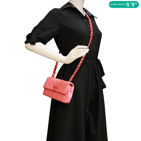 CHANEL My Everything Flap Small Quilted Caviar Leather Shoulder Bag Pink