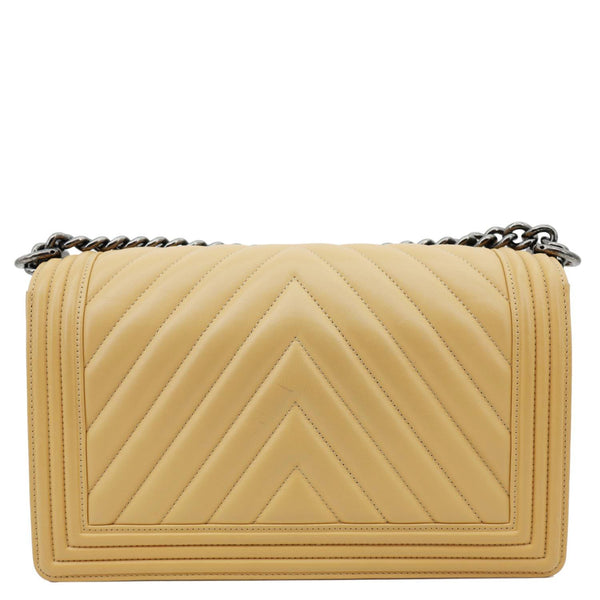 CHANEL Boy Flap Medium Chevron Calfskin Leather Chain Shoulder Bag Beige