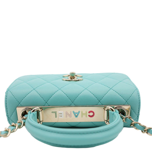 CHANEL Trendy CC Flap Mini Quilted Lambskin Top Handle Shoulder Bag Turquoise