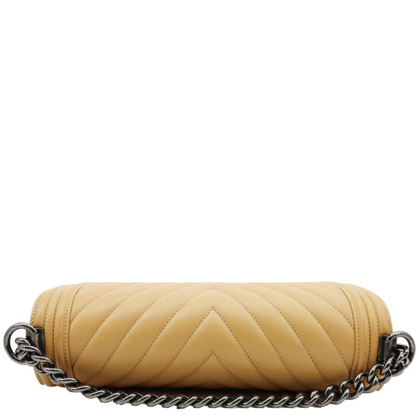 CHANEL Boy Flap Medium Chevron Calfskin Leather Chain Shoulder Bag Beige