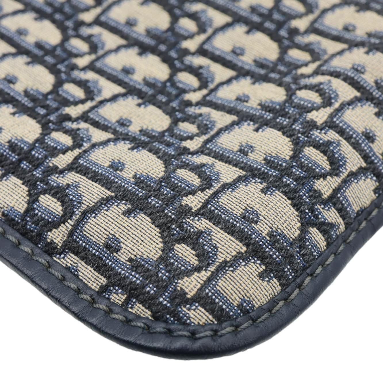 CHRISTIAN DIOR Fold Over Oblique Monogram Canvas Clutch Navy Blue