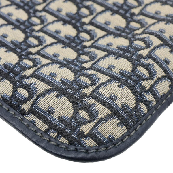 CHRISTIAN DIOR Fold Over Oblique Monogram Canvas Clutch Navy Blue
