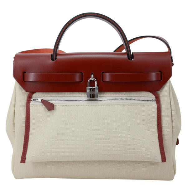HERMES Herbag Zip Retourne 31 Toile Canvas Shoulder Bag White