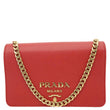 PRADA Chain Flap Saffiano Leather Crossbody Bag Red