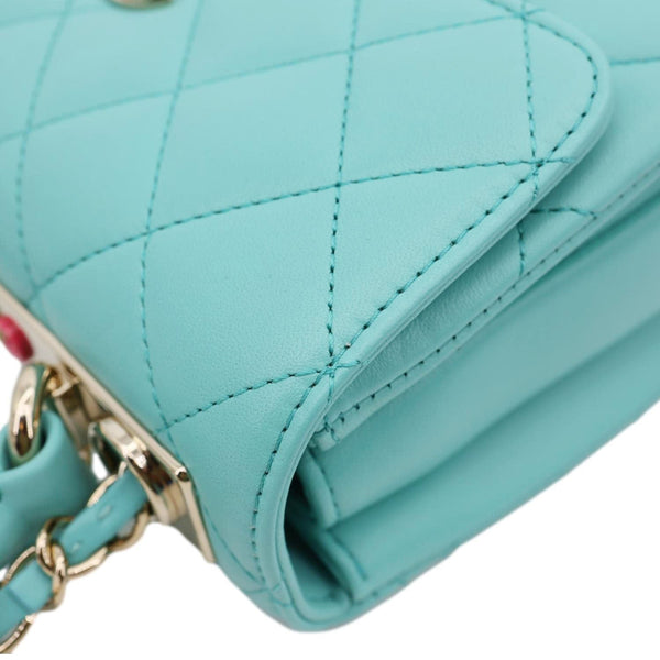 CHANEL Trendy CC Flap Mini Quilted Lambskin Top Handle Shoulder Bag Turquoise