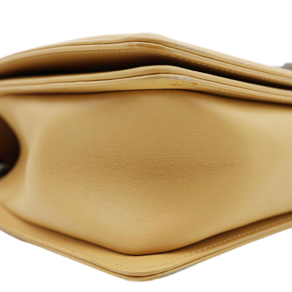 CHANEL Boy Flap Medium Chevron Calfskin Leather Chain Shoulder Bag Beige